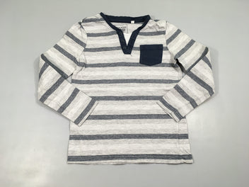 T-shirt m.l gris rayé bleu foncé poche effet superposé