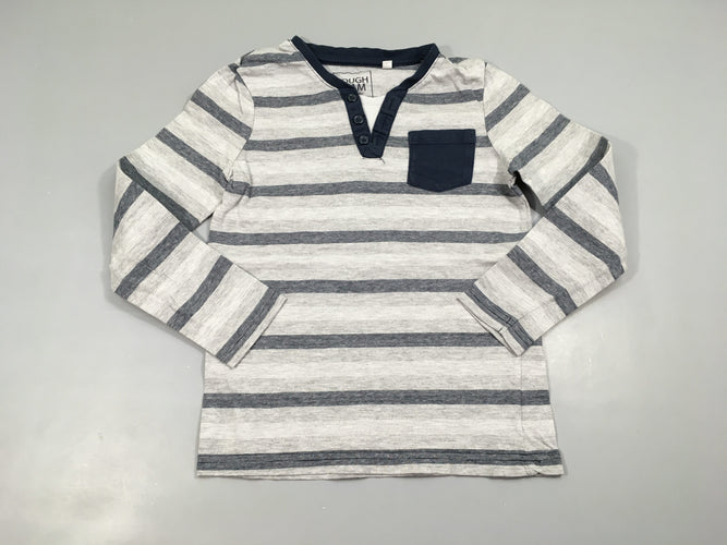 T-shirt m.l gris rayé bleu foncé poche effet superposé, moins cher chez Petit Kiwi