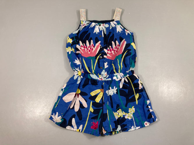 Combishort bleu fleuri, moins cher chez Petit Kiwi