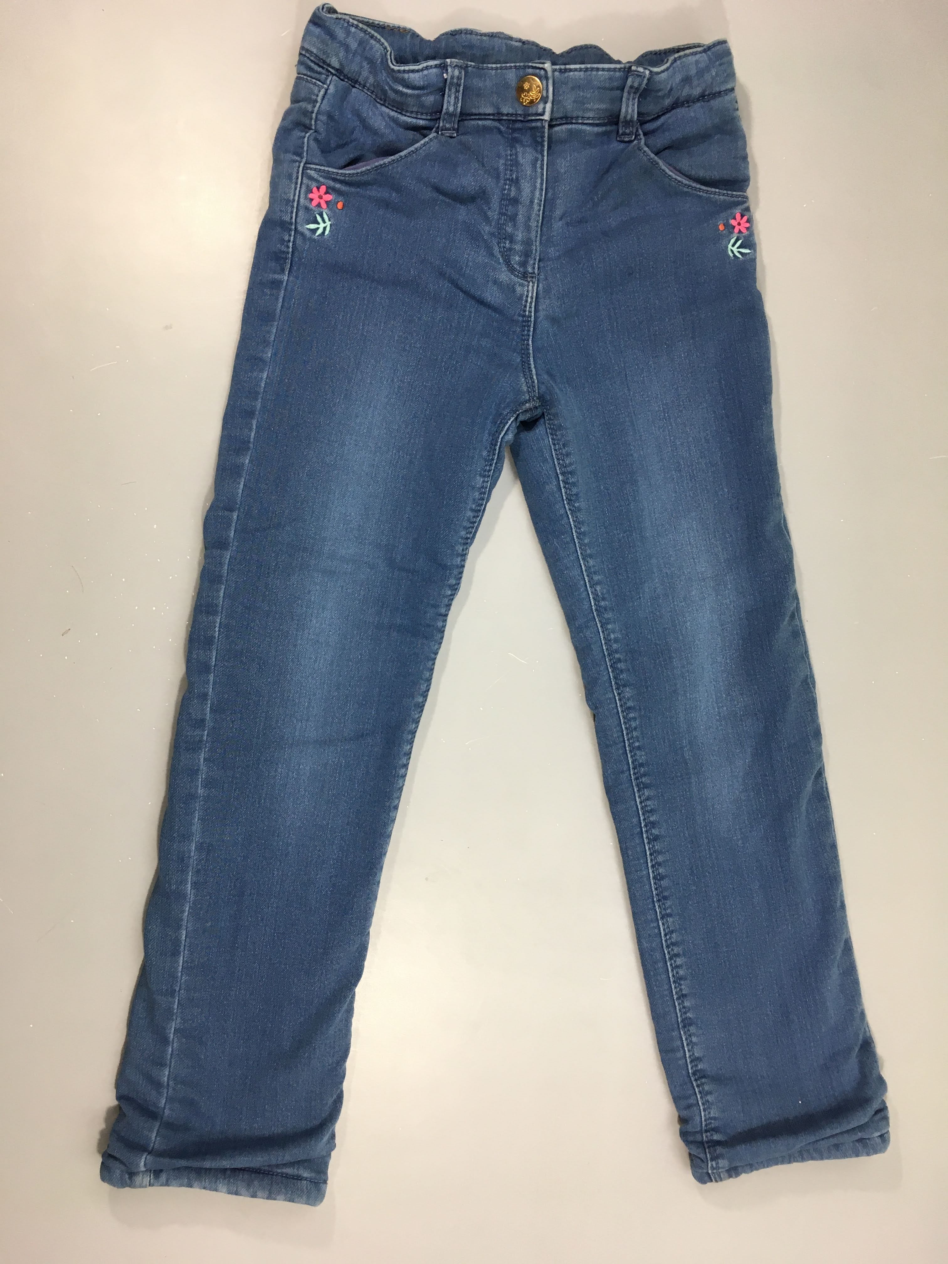 Jeans doublé velours broderies fleurs