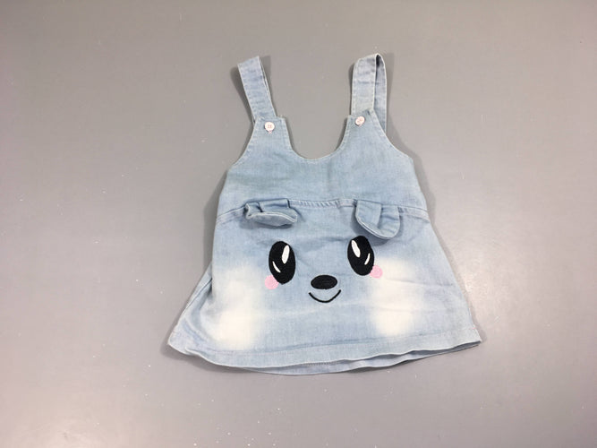 Robe salopette en jean clair oreilles sourire, moins cher chez Petit Kiwi