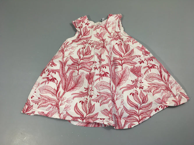 Robe s.m blanche feuillage rose foncé 100%Coton, moins cher chez Petit Kiwi