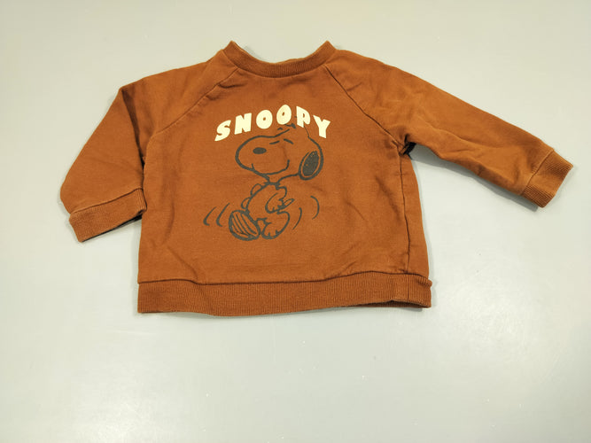 Sweat brun, Snoopy. Intérieur chaud , très légèrement bouloché. 100% coton, moins cher chez Petit Kiwi