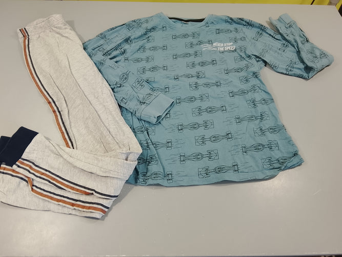 Pyjama 2pcs jersey  bleu voitures de sport, dessous gris flammé, moins cher chez Petit Kiwi