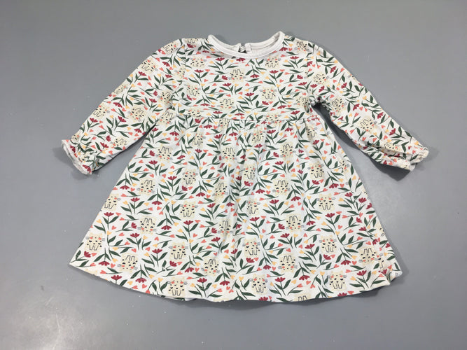 Robe m.l jersey blanc chat feuillage, moins cher chez Petit Kiwi
