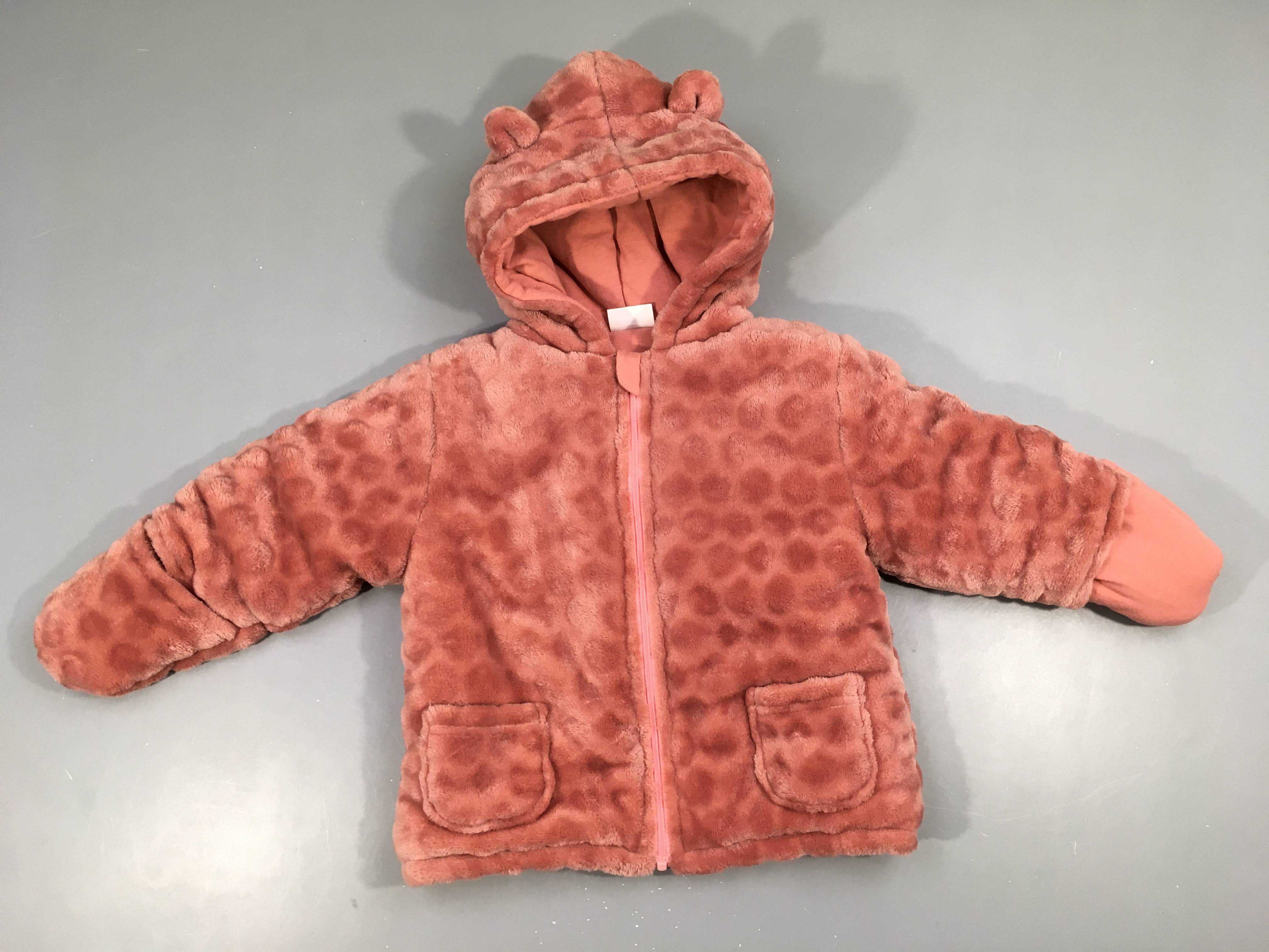 Gilet-veste velours rose à capuche oreilles