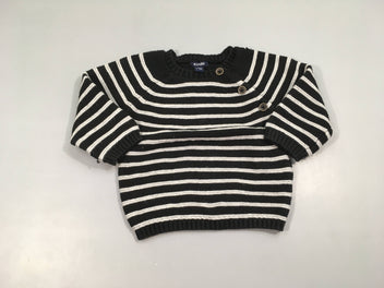 Pull noir rayé gris boutons, 100% coton