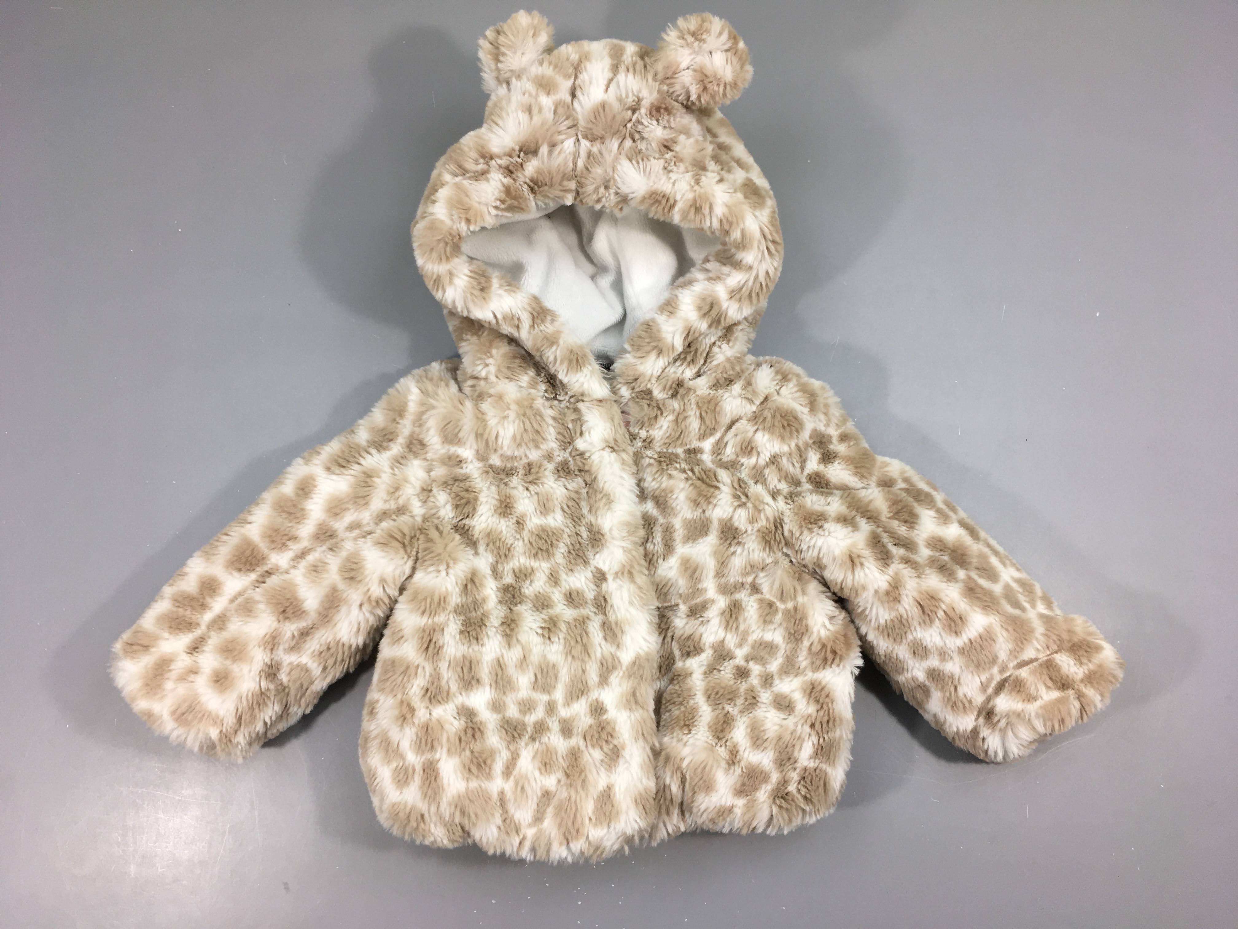 Gilet-veste fausse fourrure beige/blanc doublé velours à capuche oreilles