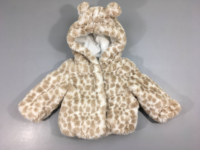 Gilet-veste fausse fourrure beige/blanc doublé velours à capuche oreilles, moins cher chez Petit Kiwi