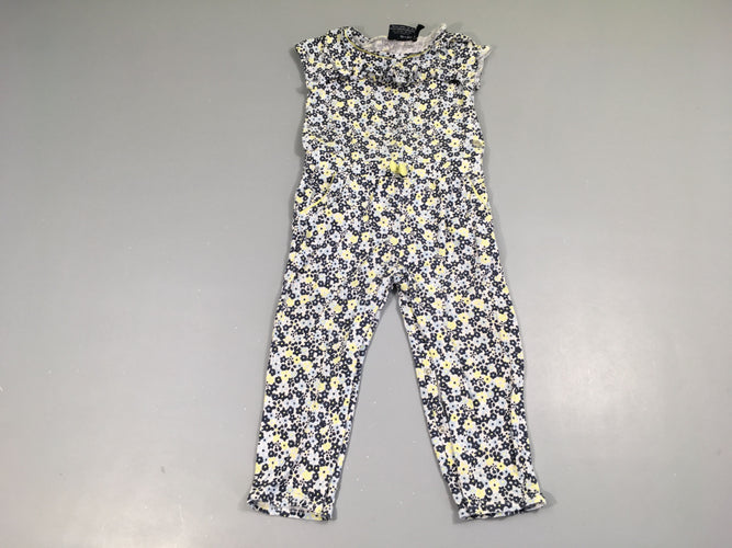 Combinaison jersey blanche fleurie bleu-jaune, moins cher chez Petit Kiwi