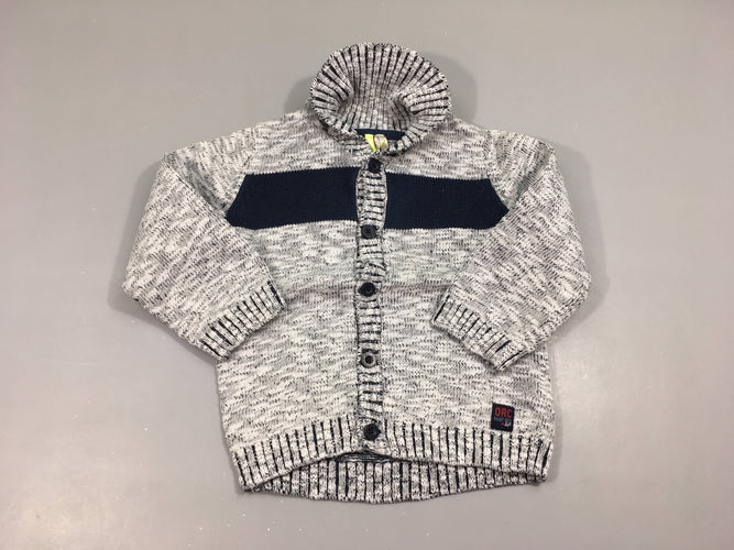Gilet bleu/blanc chiné rayé col châle, moins cher chez Petit Kiwi