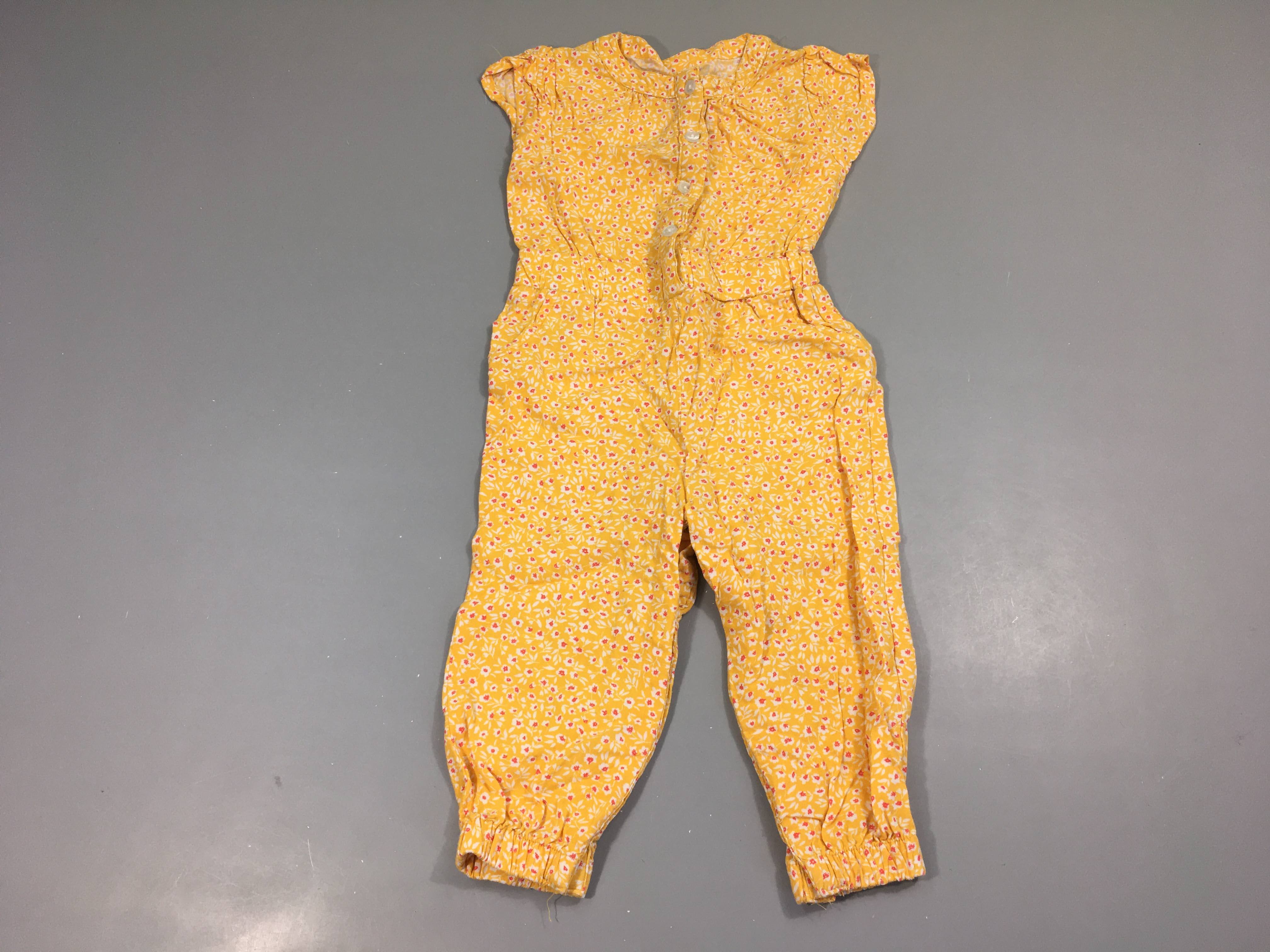 Combinaison fluide jaune fleurie blanc-rose