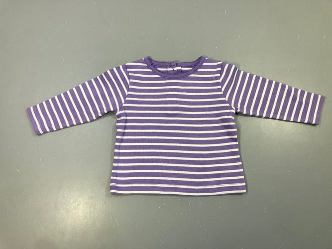 T-shirt m.l Jojo maman bébé rayé blanc et mauve, moins cher chez Petit Kiwi