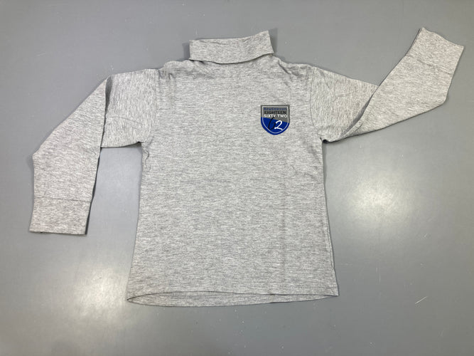T-shirt m.l col roulé gris flammé écusson , légèremnt bouloché, moins cher chez Petit Kiwi