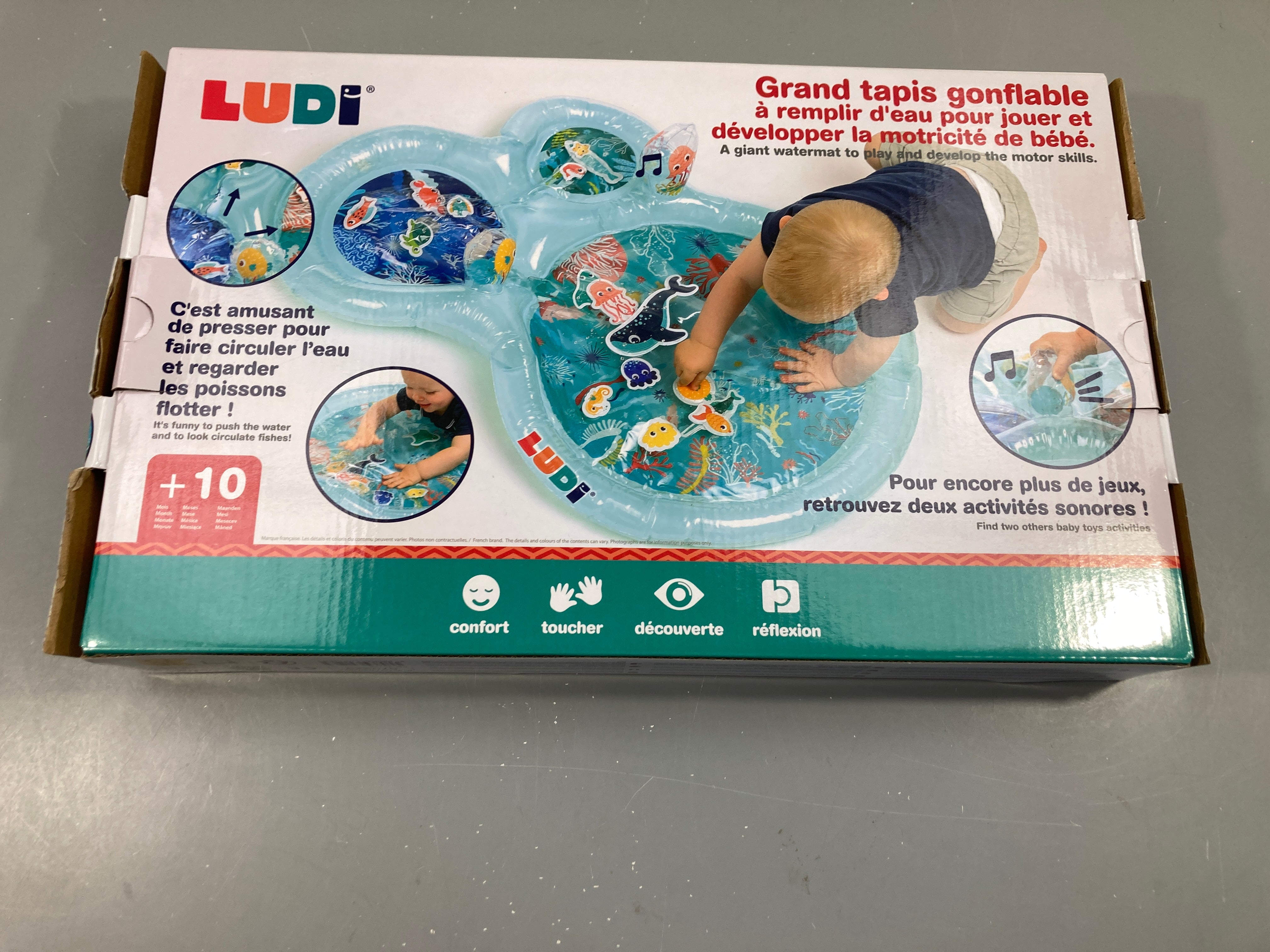 Ludi Grand tapis gonflable à remplir d'eau pour jouer et développer la motricité de bébé 10m+