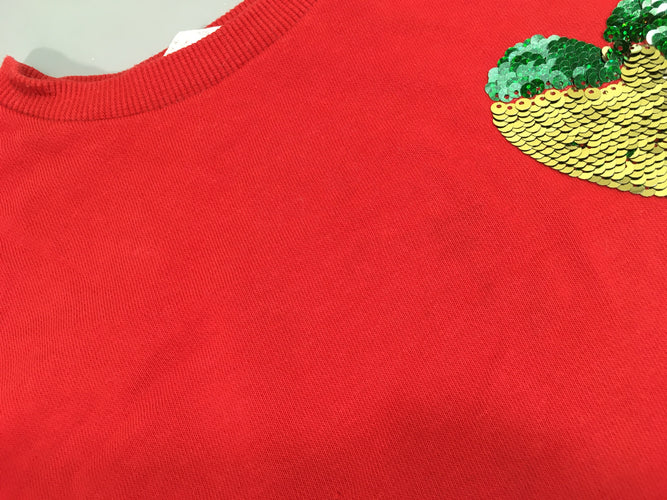 Sweat rouge coeurs sequins réversibles, petite tâche à l'avant, moins cher chez Petit Kiwi