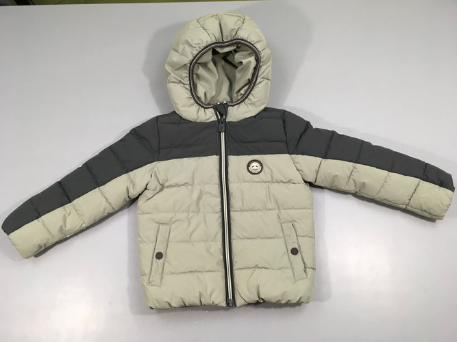 Doudoune kaki/gris foncé à capuche, moins cher chez Petit Kiwi
