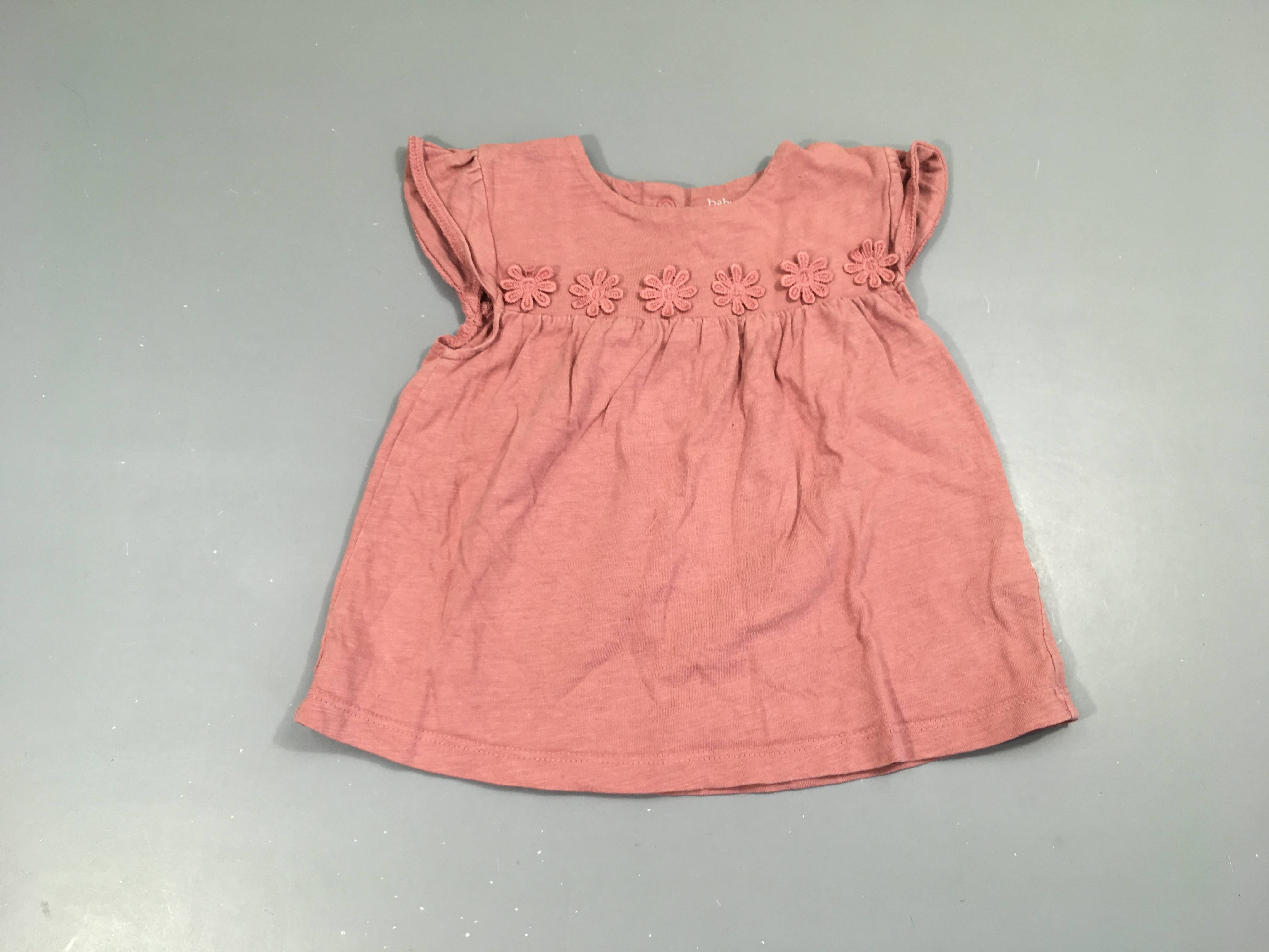 T-shirt m.c vieux rose flammé fleurs texturées