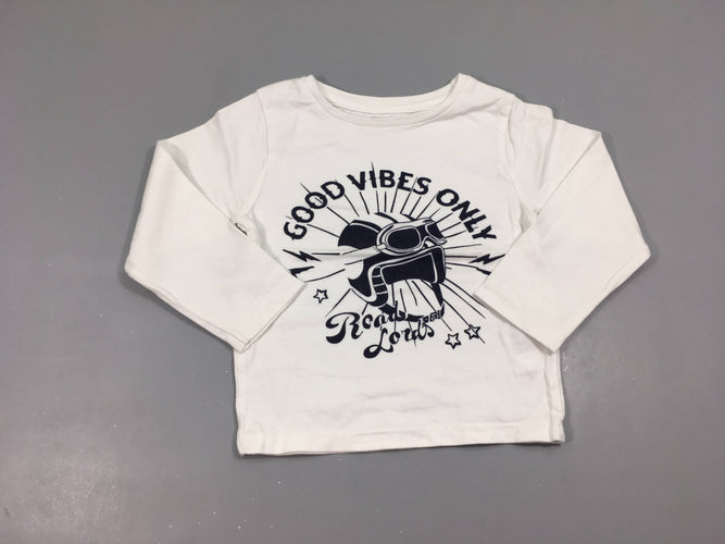 T-shirt m.l blanc good vibes casque, 100% coton, moins cher chez Petit Kiwi