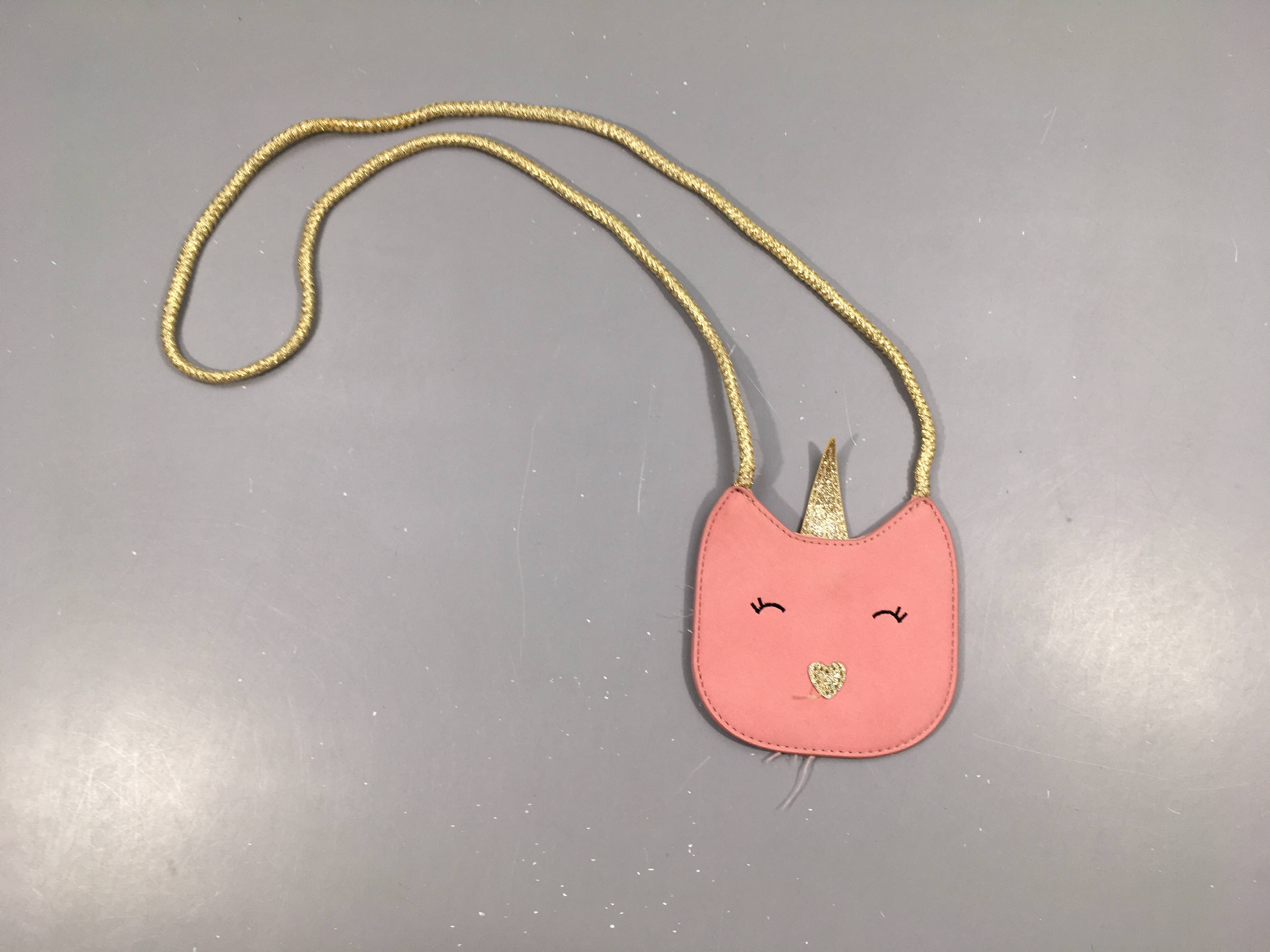 Petit sac rose hibou/licorne cordon doré