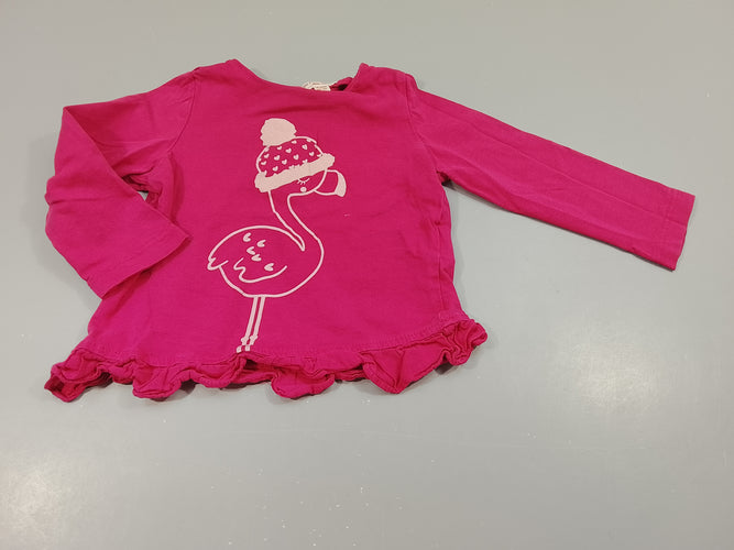 T-shirt m.l rose, flamant rose avec bonnet, moins cher chez Petit Kiwi
