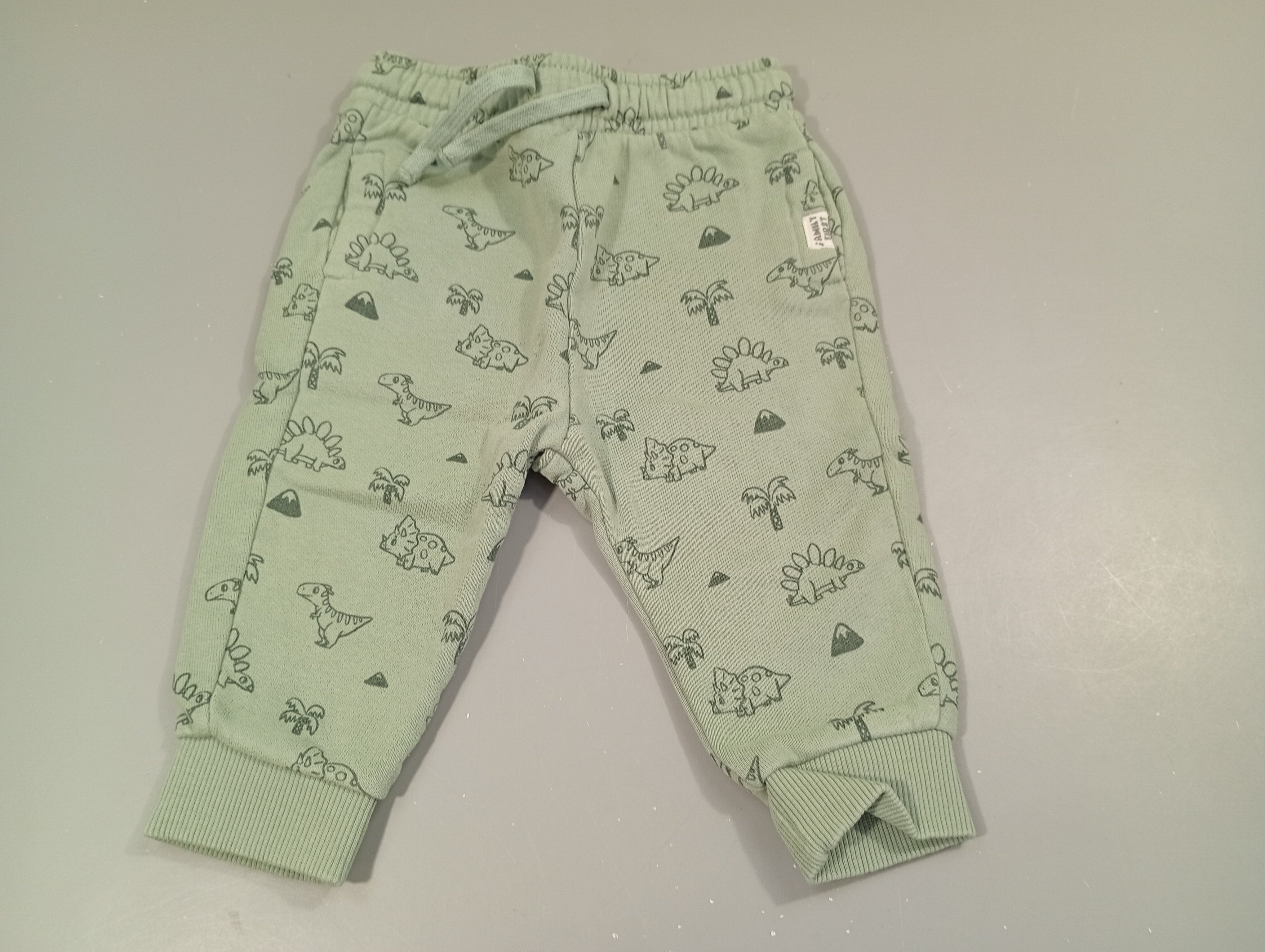 Pantalon molleton vert, dinosaures. taille et chevilles élastique,