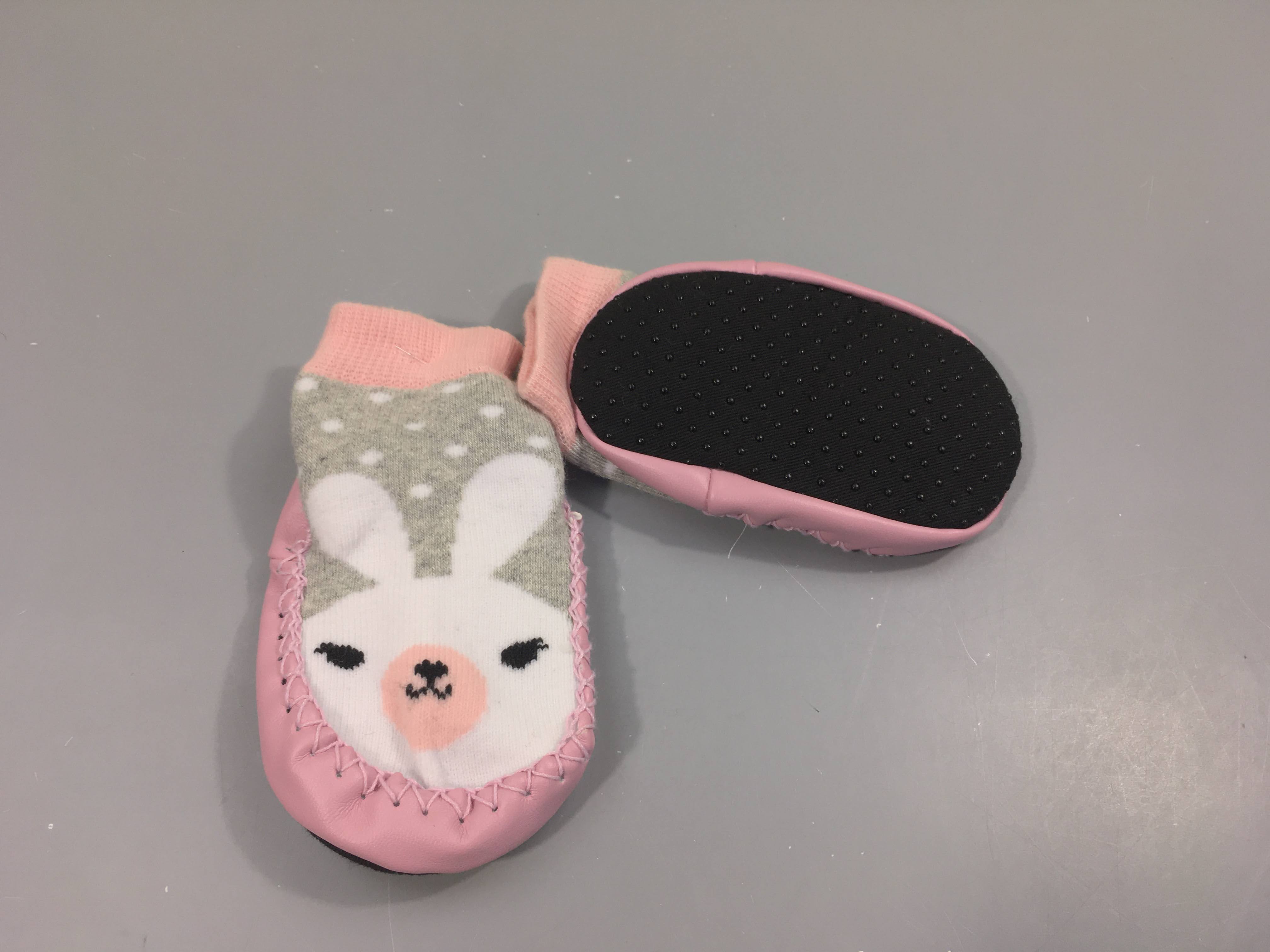 Neuf-Chaussons semelles anti-dérapantes rose-gris lapin