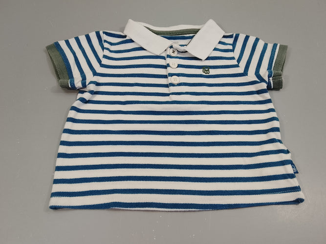 Polo m.c blanc rayé bleu, moins cher chez Petit Kiwi