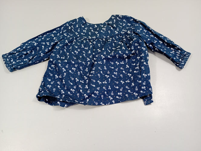 Blouse ml bleu marine à fleurs, moins cher chez Petit Kiwi