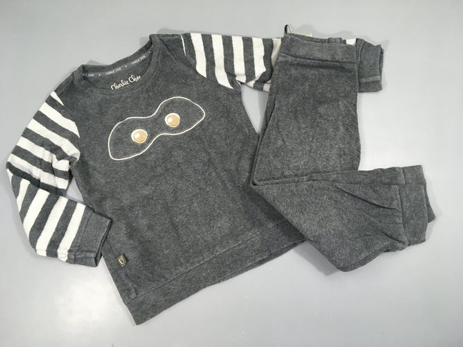 Pyjama 2pcs velours gris rayé blanc masque, moins cher chez Petit Kiwi