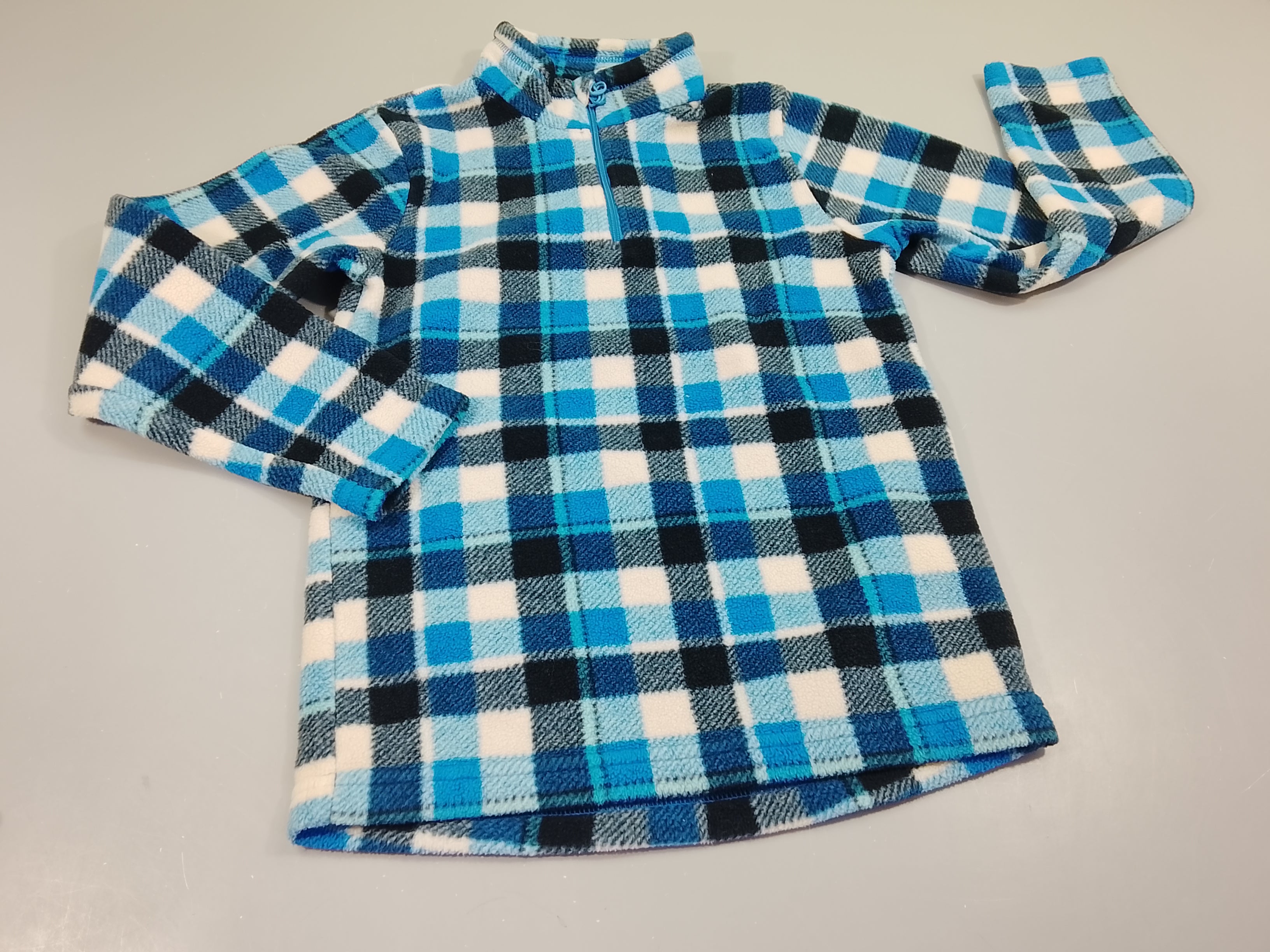 Pull polaire à carreaux bleu marine, bleu, blanc