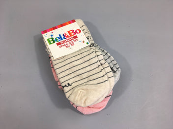 NEUF Chaussettes rayé beige/rose/gris, 35-38