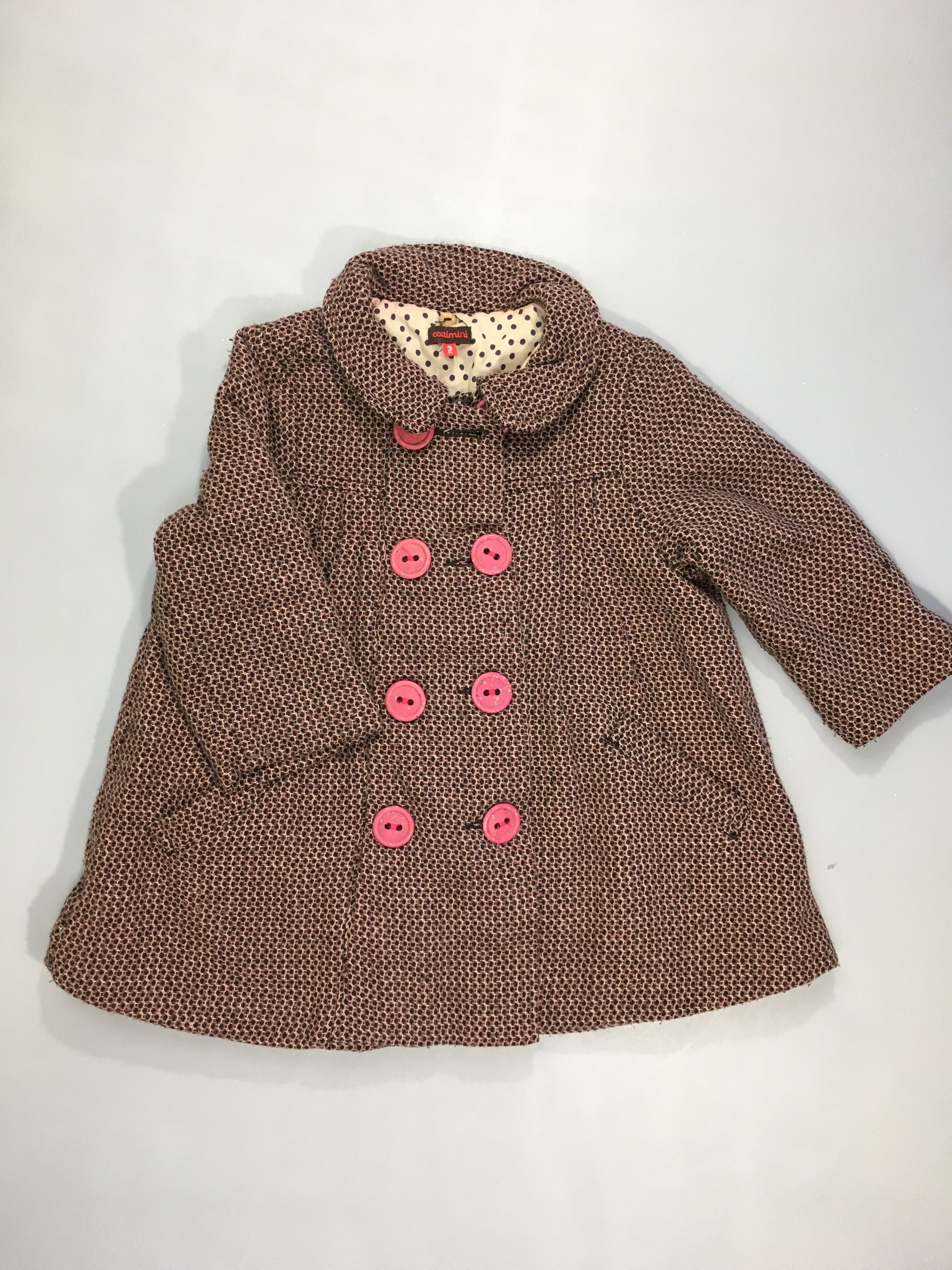 Veste style tweed noir chiné rose, 20% laine