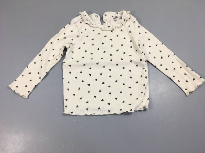 T-shirt m.l cotelé blanc motifs noir, moins cher chez Petit Kiwi