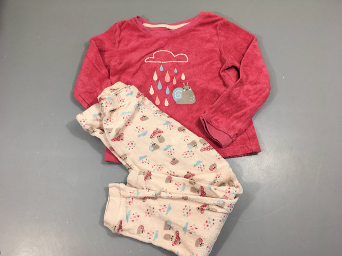 Pyjama 2 pcs, éponge rose vif et bas rose pâle champignons, moins cher chez Petit Kiwi