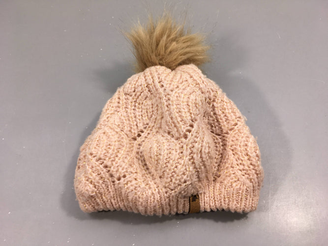 Bonnet rose pâle fil irisé pompon, moins cher chez Petit Kiwi