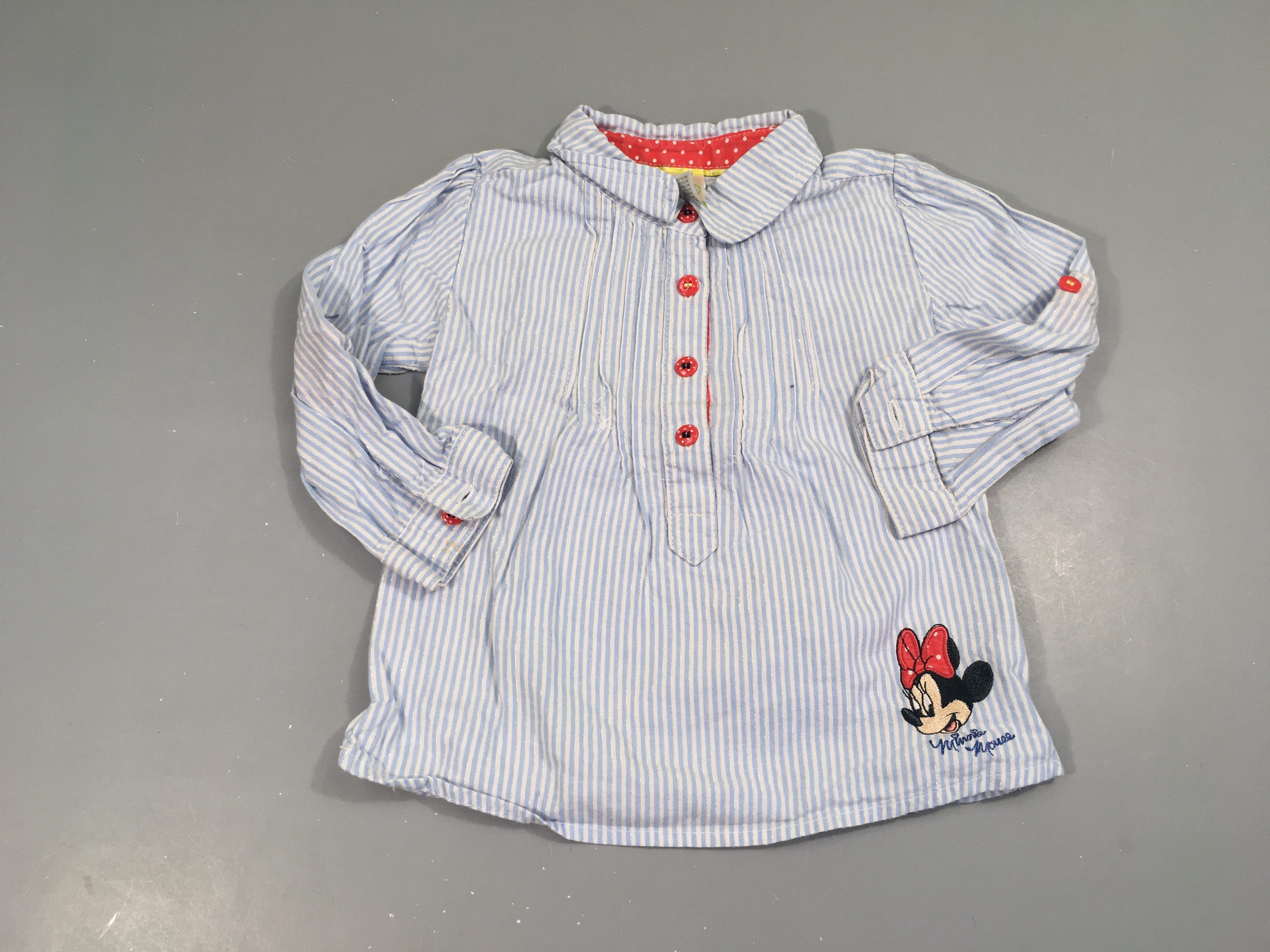 Blouse ml blanche ligné bleu irisé argenté Minnie