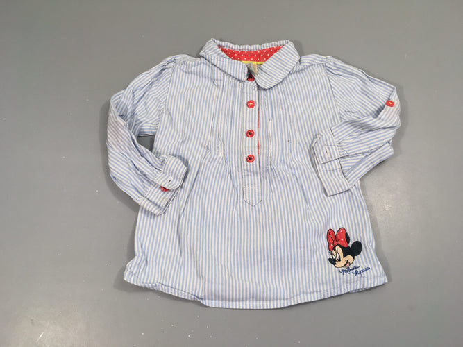 Blouse ml blanche ligné bleu irisé argenté Minnie, moins cher chez Petit Kiwi