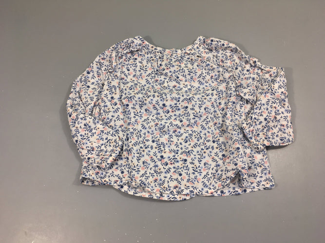 Blouse ml blanc fleurie bleu, moins cher chez Petit Kiwi