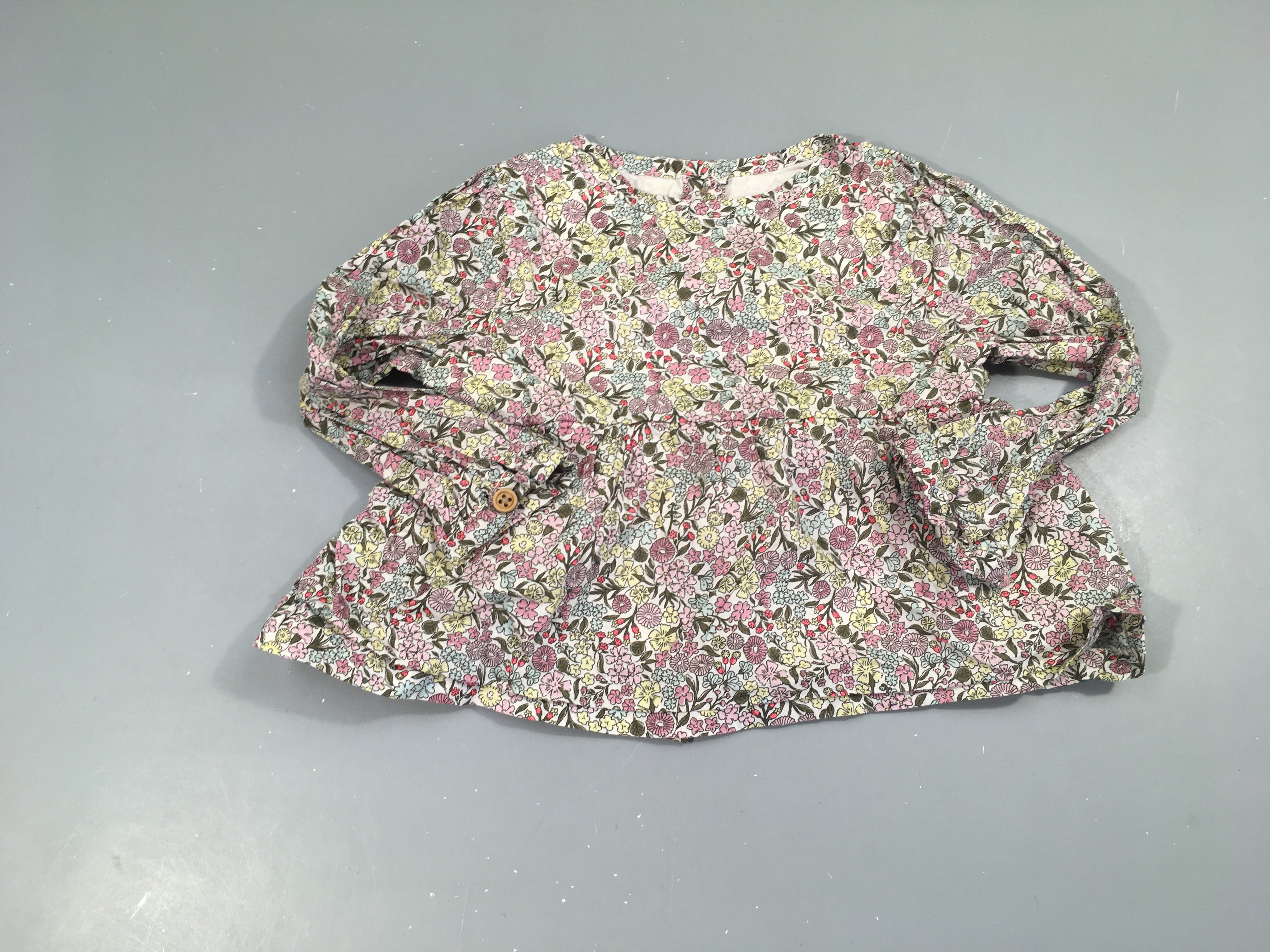 Blouse ml blanc fleurie vieux-rose-jaune-kaki