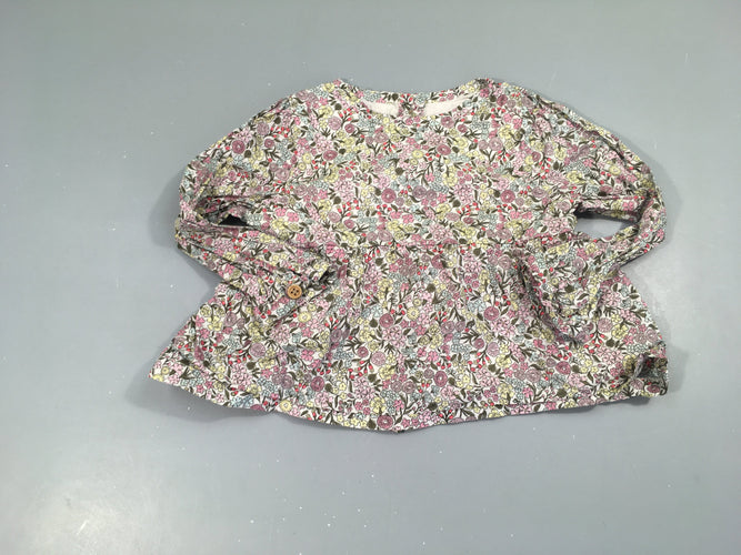 Blouse ml blanc fleurie vieux-rose-jaune-kaki, moins cher chez Petit Kiwi