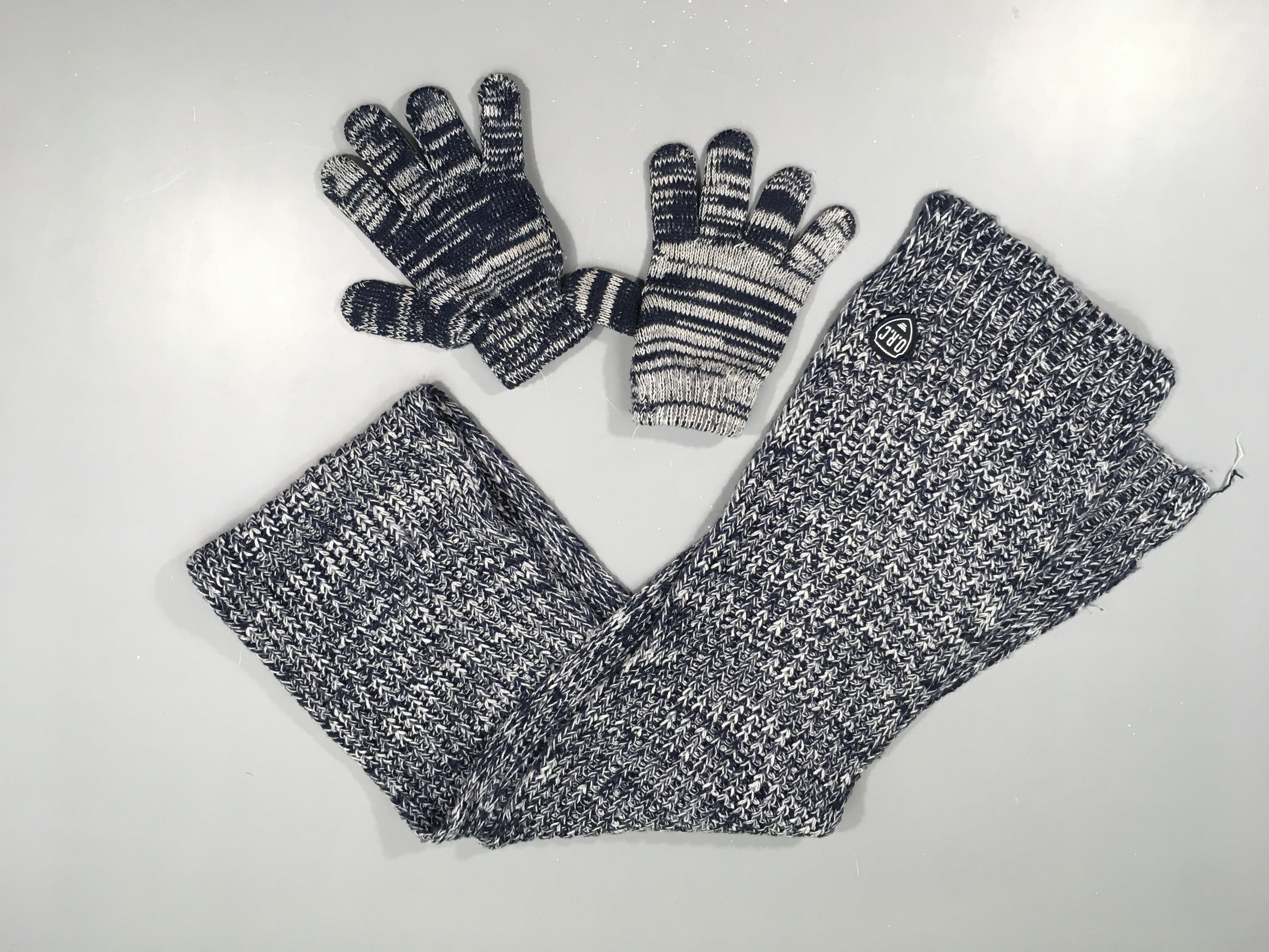 Ensemble écharpe bleu chiné ORC + gants