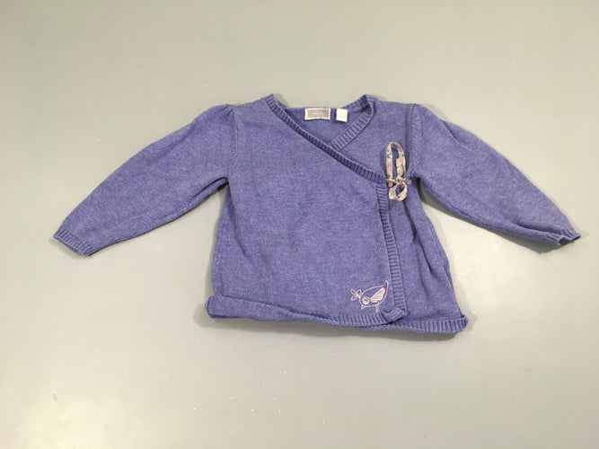 Gilet bleu croisé au devant oiseau, moins cher chez Petit Kiwi