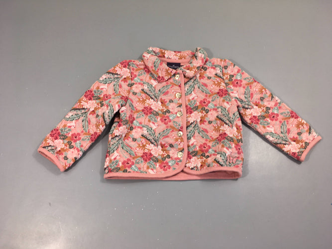 Gilet molleton rose effet matelassé fleuri, moins cher chez Petit Kiwi
