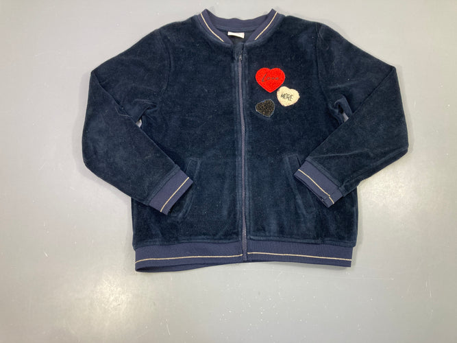 Gilet en velours bleu marine 3 coeurs "love more", moins cher chez Petit Kiwi