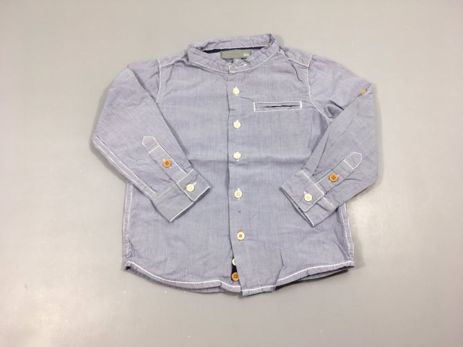 Chemise m.l bleu ligné blanc col mao, moins cher chez Petit Kiwi