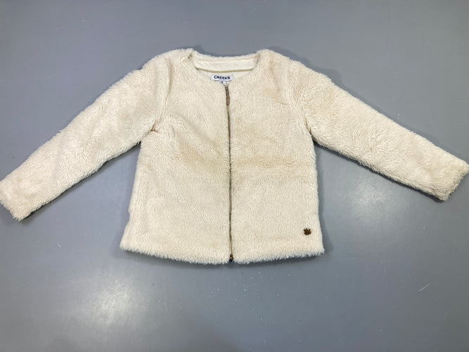 Gilet Creeks peluche écru, zip doré avec ornement feuille, moins cher chez Petit Kiwi