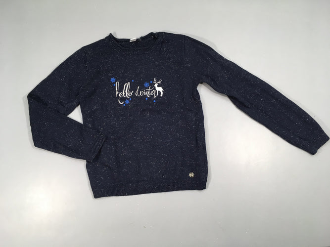 Pull bleu foncé fil irisé Hello winter, moins cher chez Petit Kiwi