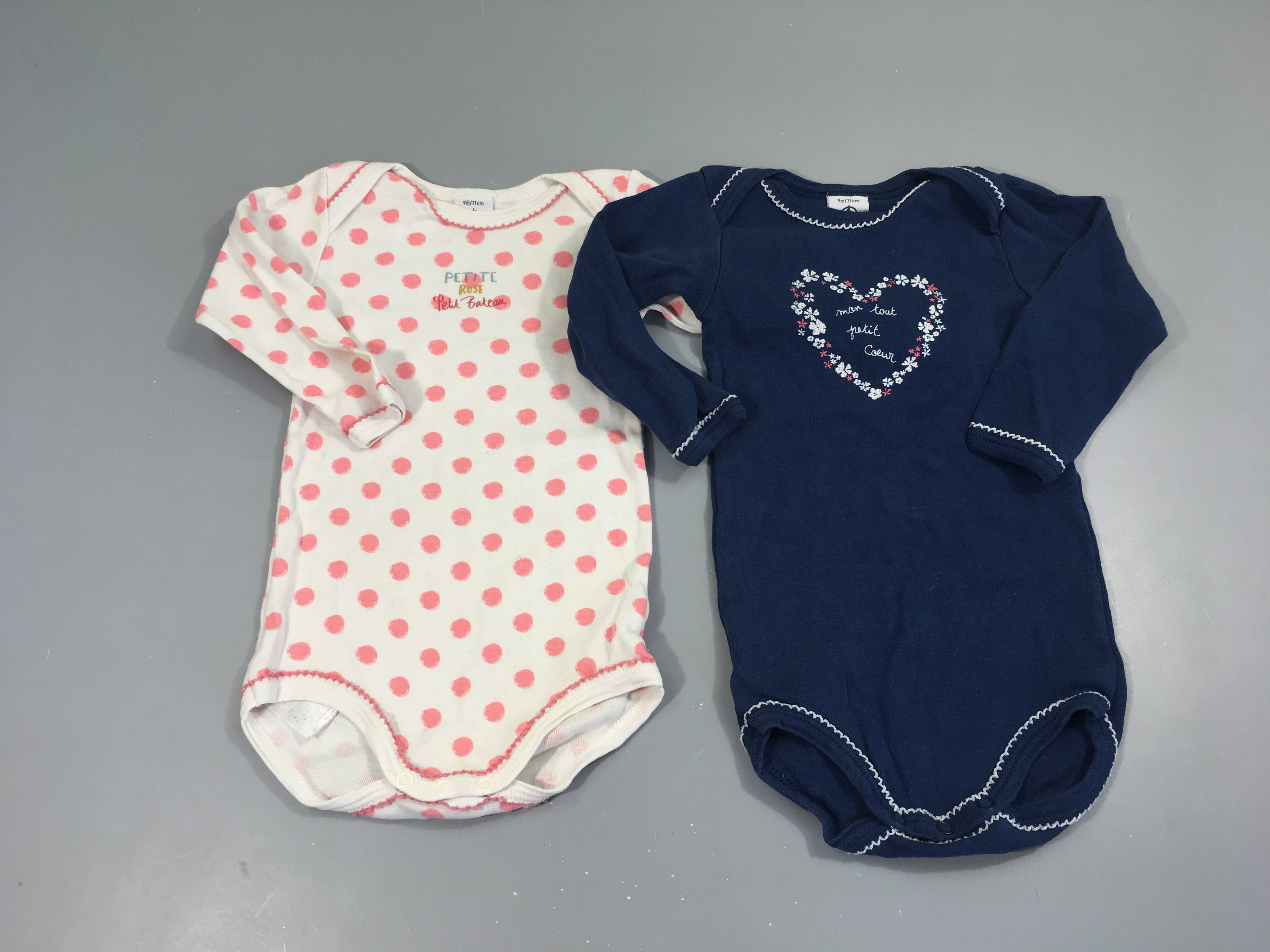 2 Bodies m.l bleu/blanc fleurs pois