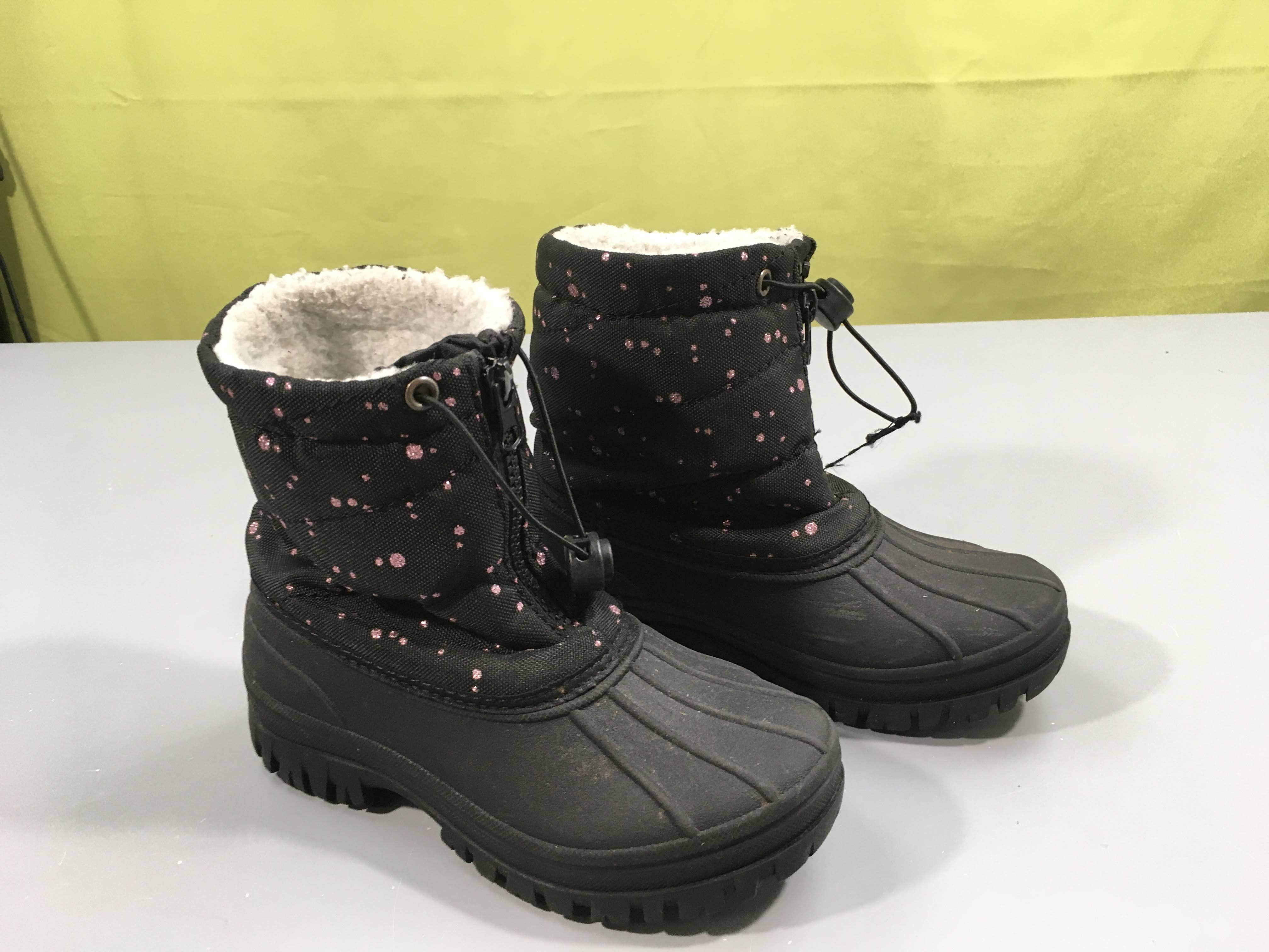 Bottes de neige noires pois roses irisés imperméables bas